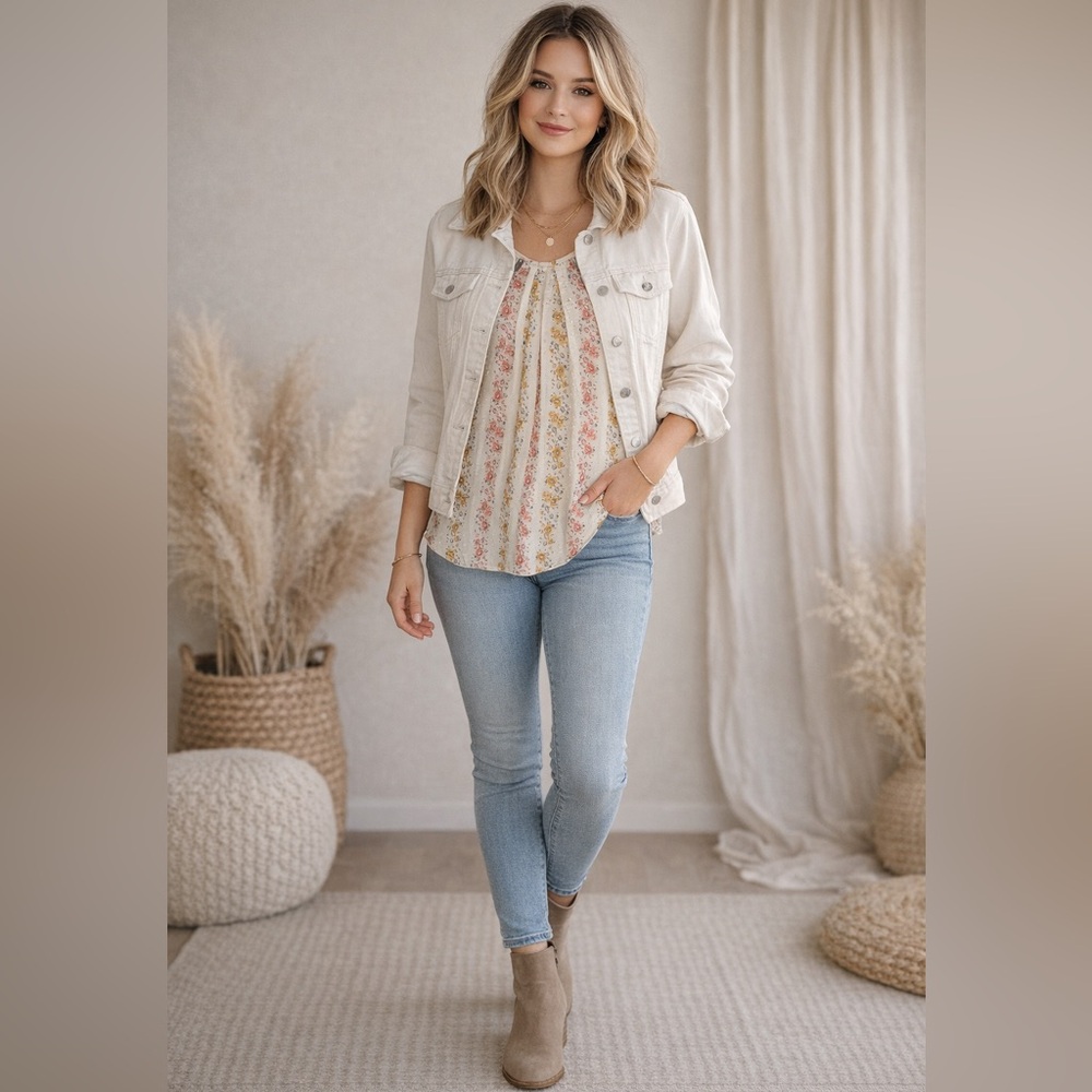Hem & Thread Floral Stripe Ivory Tank Top